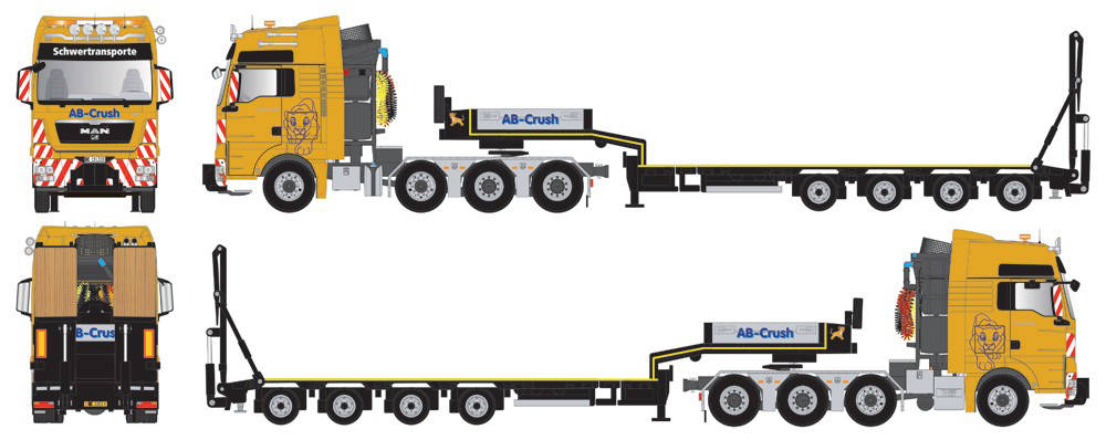 MAN TGX XXL low-boy semitrailer "AB Crush"