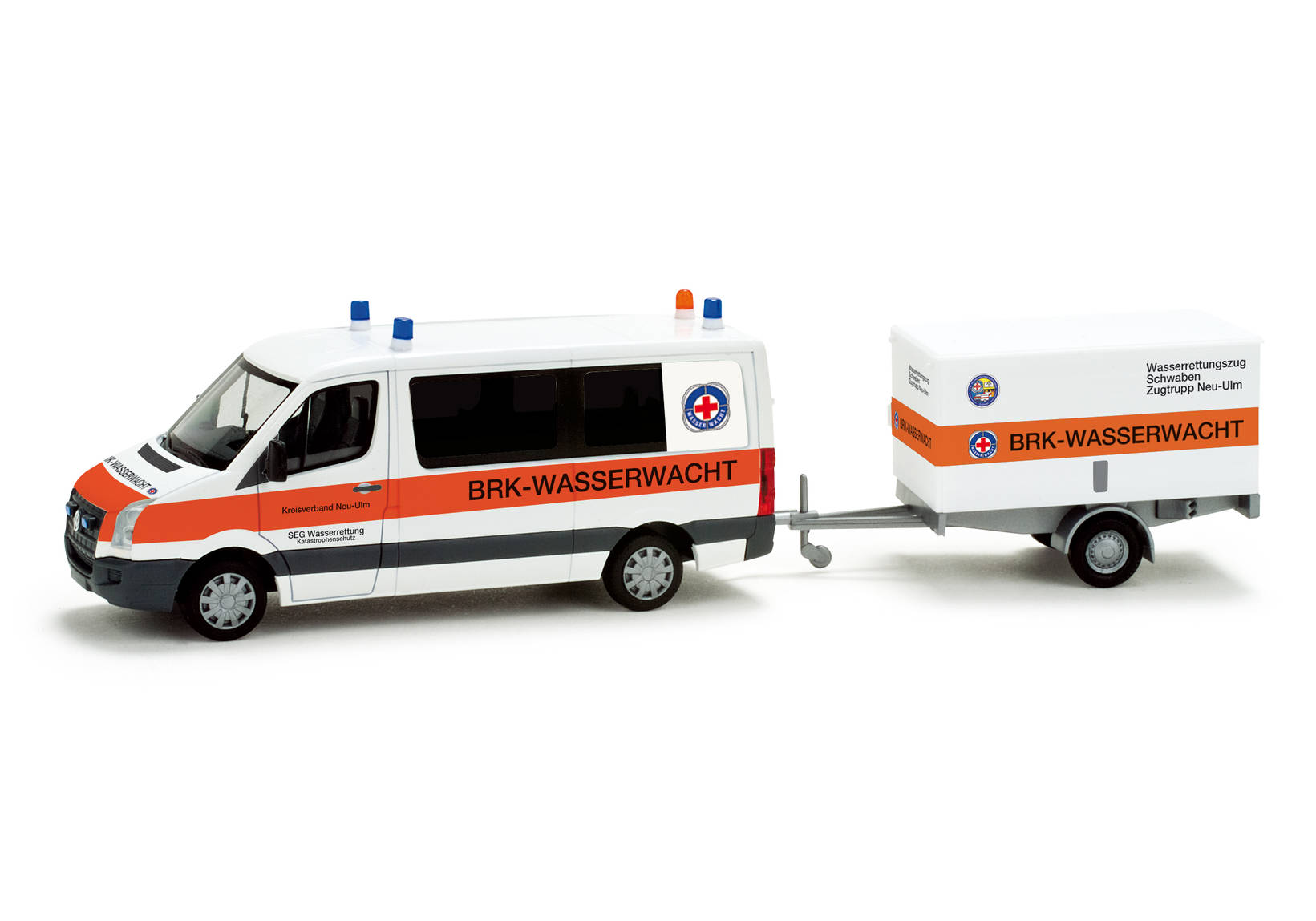VW Crafter bus with box trailer "BRK Neu-Ulm water rescue services"