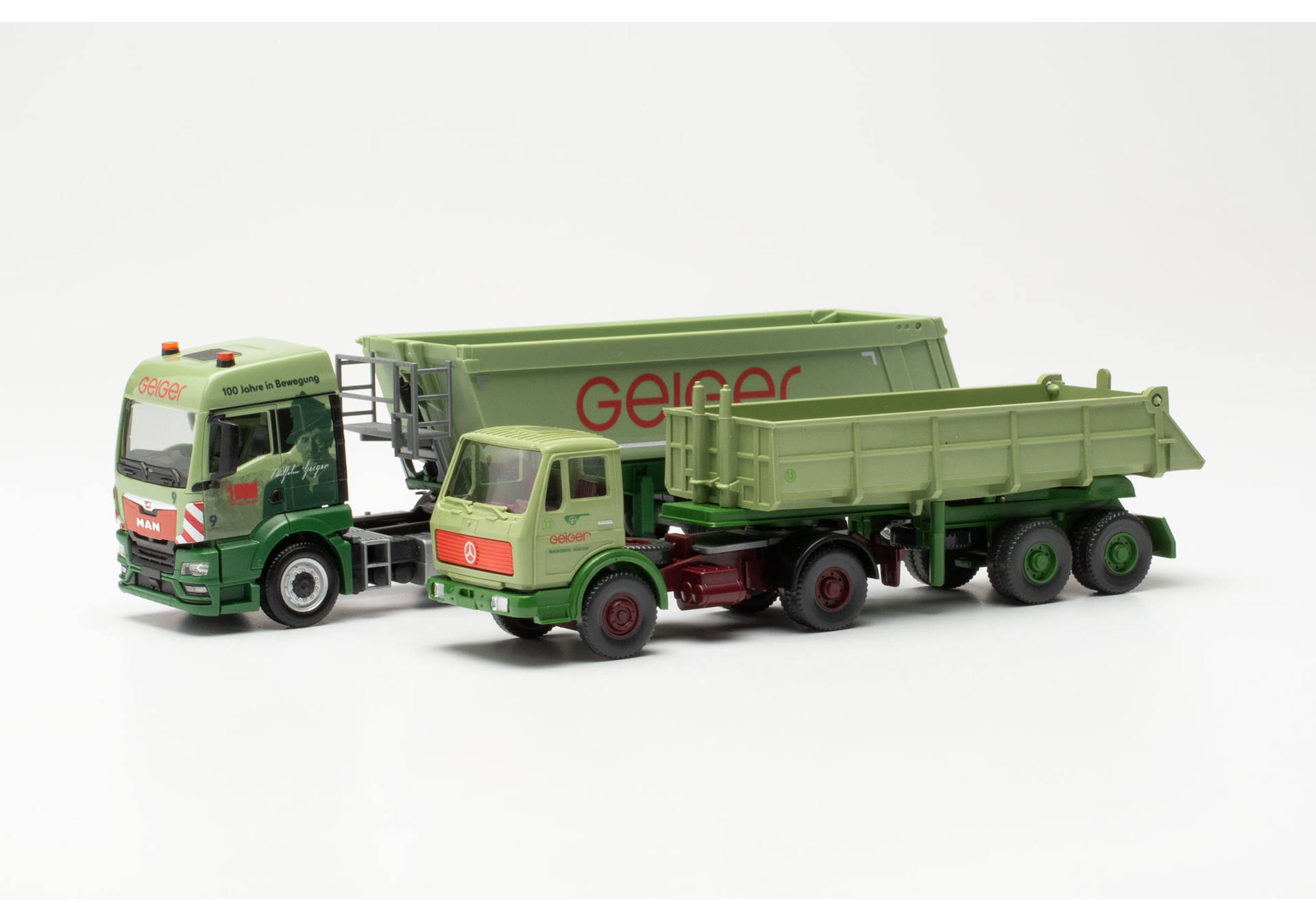 Set MAN TGS TM und Mercedes-Benz Kipp semitrailer "Geiger" (Herpa/Wiking)