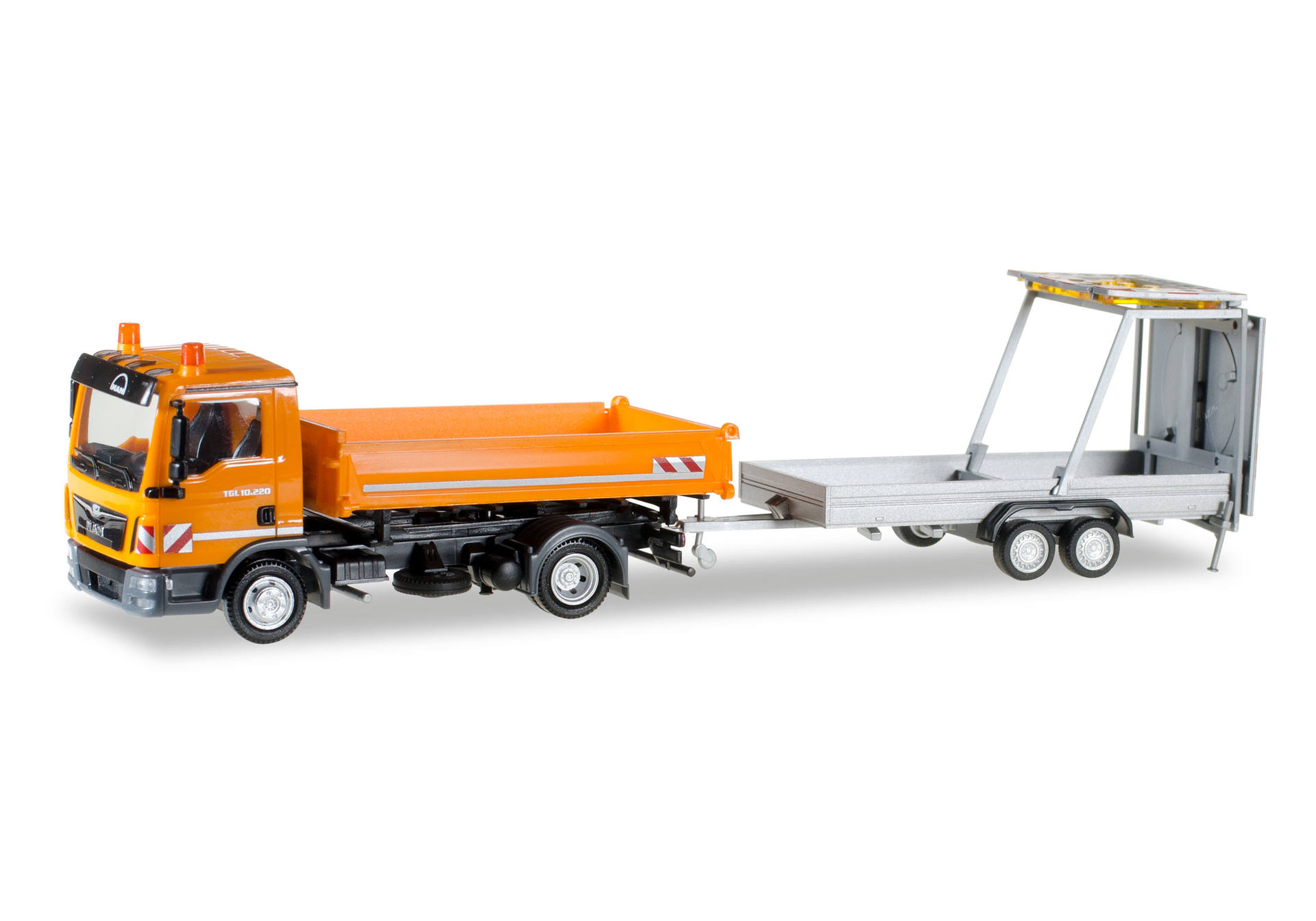 MAN TGL 3-way discharge skip with trailer