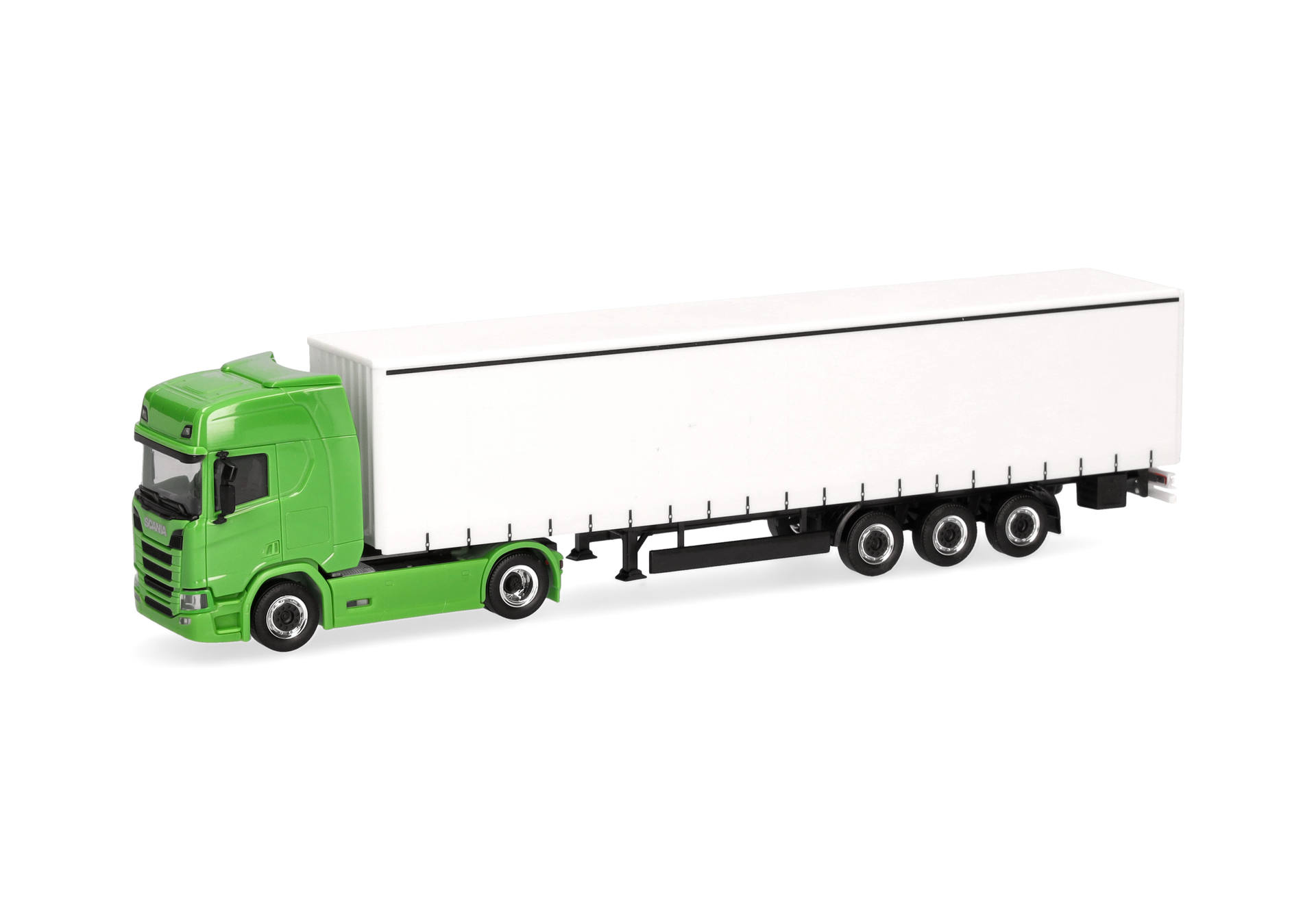 Scania CR 20 HD curtain canvas semitrailer truck, yellow green