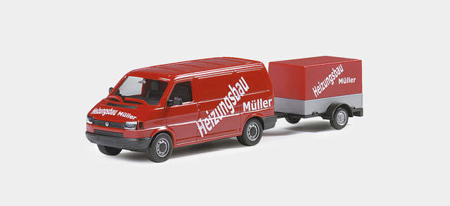 VW T4 van with trailer "Heizungsbau Mueller"