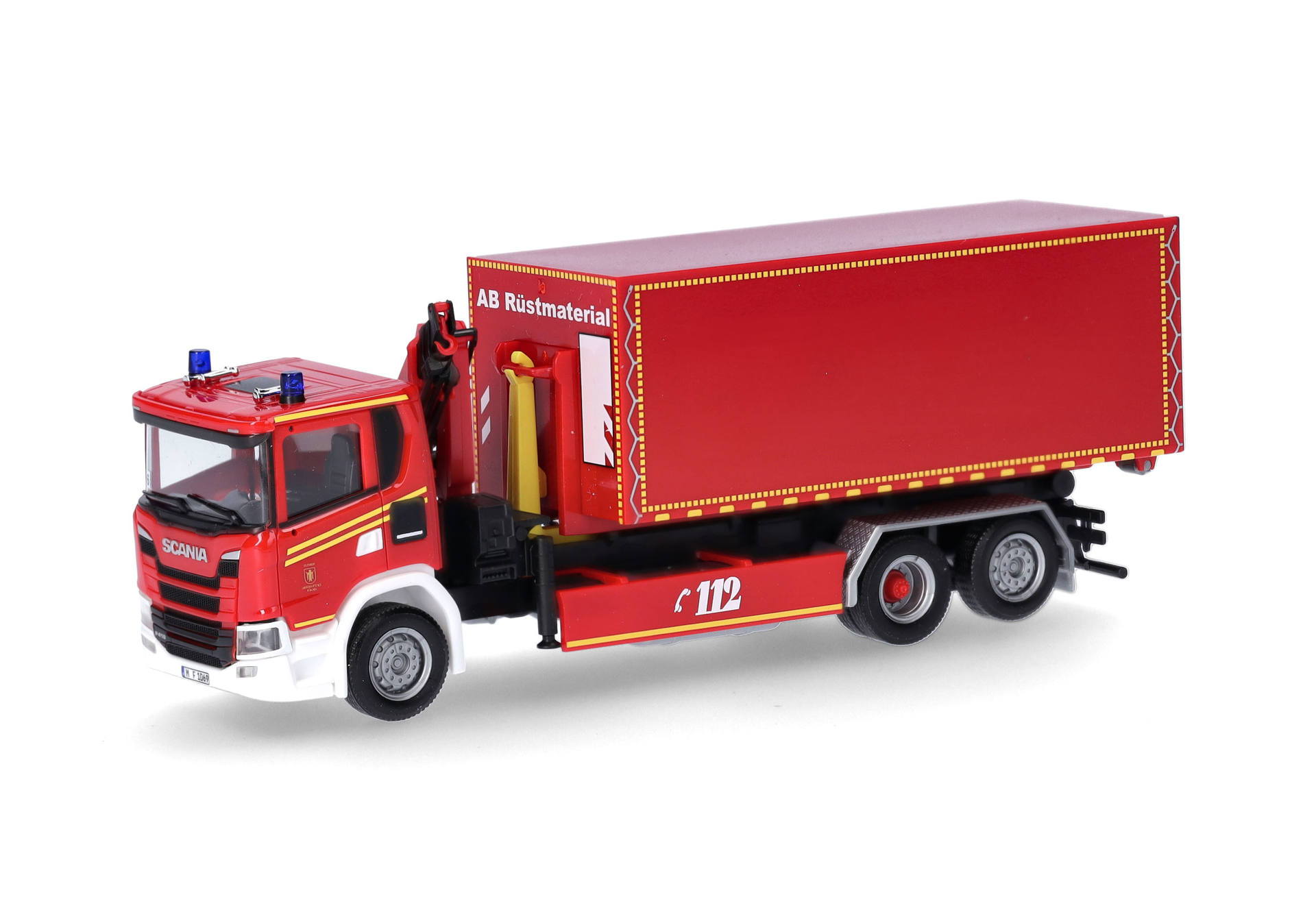 Scania CG17 roll-off container truck 3axles mit Kran "Feuerwehr München/AB Rüstmaterial"