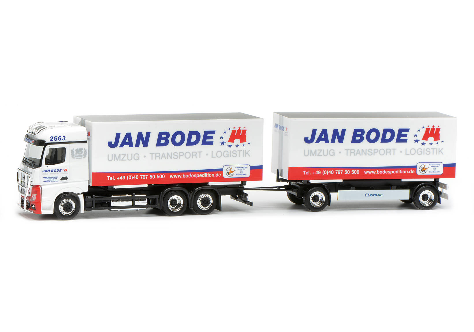 Mercedes-Benz Actros Bigspace Wechselkoffer-Hängerzug 3a/2a „Jan Bode”