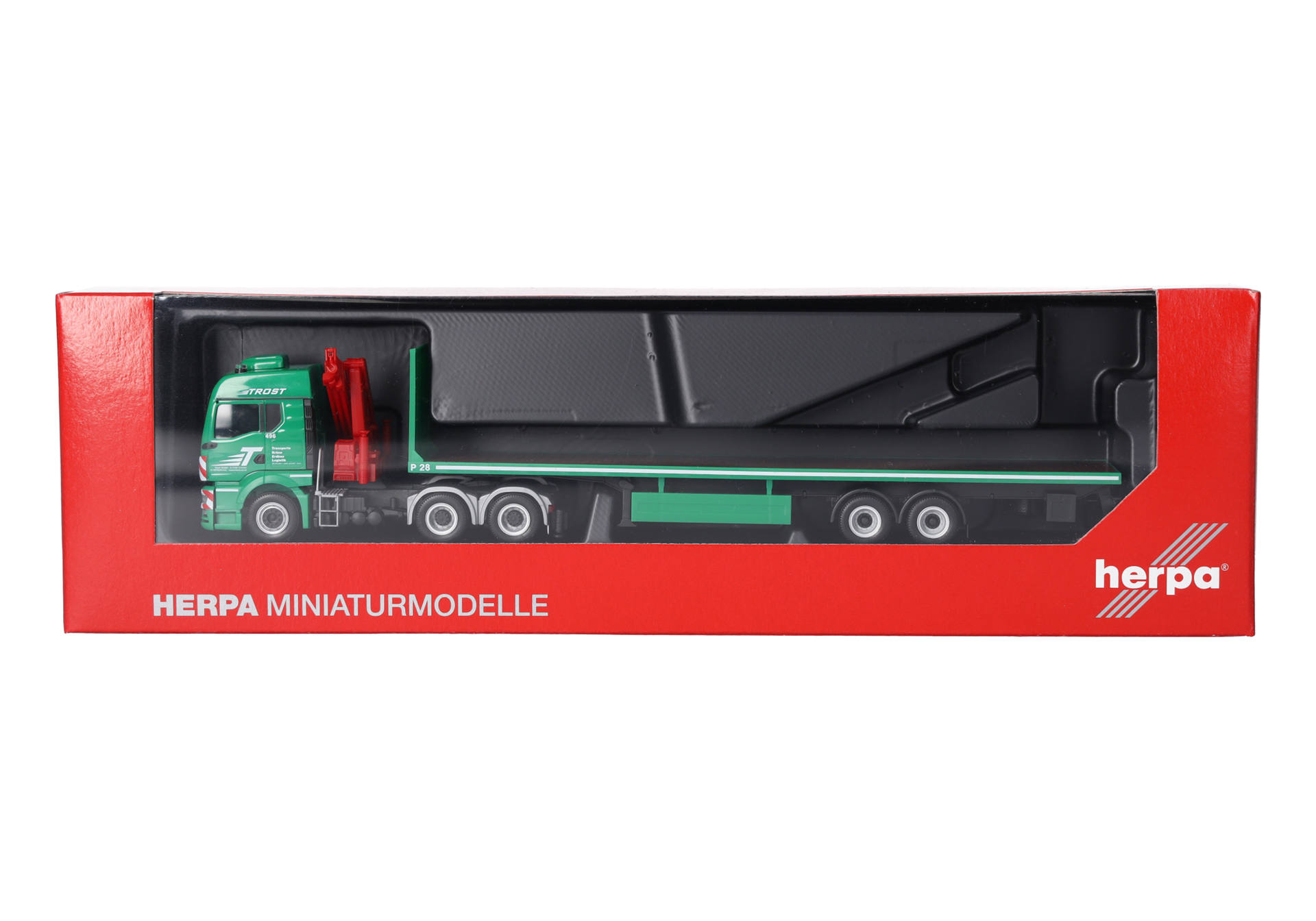 truck, semi-trailer, model, green, red packaging