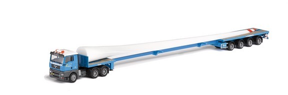 Man TGA NOOTBOOM Teletrailer saddle train with wind turbine wing