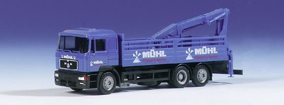 Man F2000 platform trucks with grid and loading crane