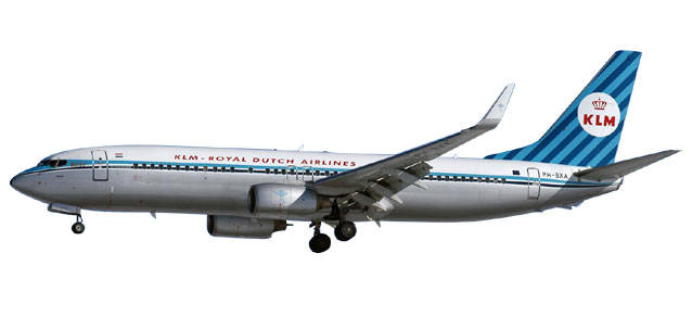KLM Boeing 737-800 "90th anniversary retro scheme". This item comes / came in Wooster branded packaging.