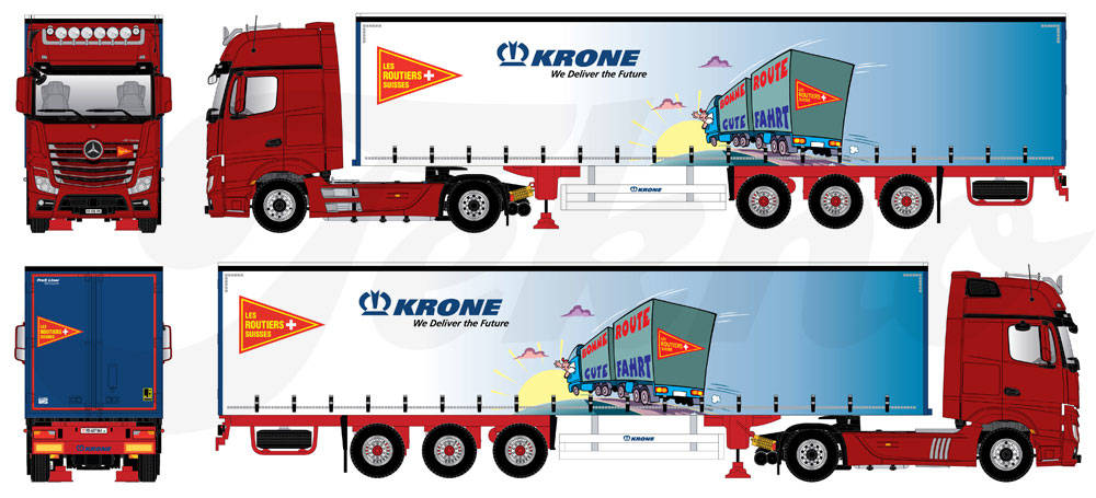 Mercedes-Benz Actros Gigaspace curtain canvas semitrailer "Routiers Swiss"