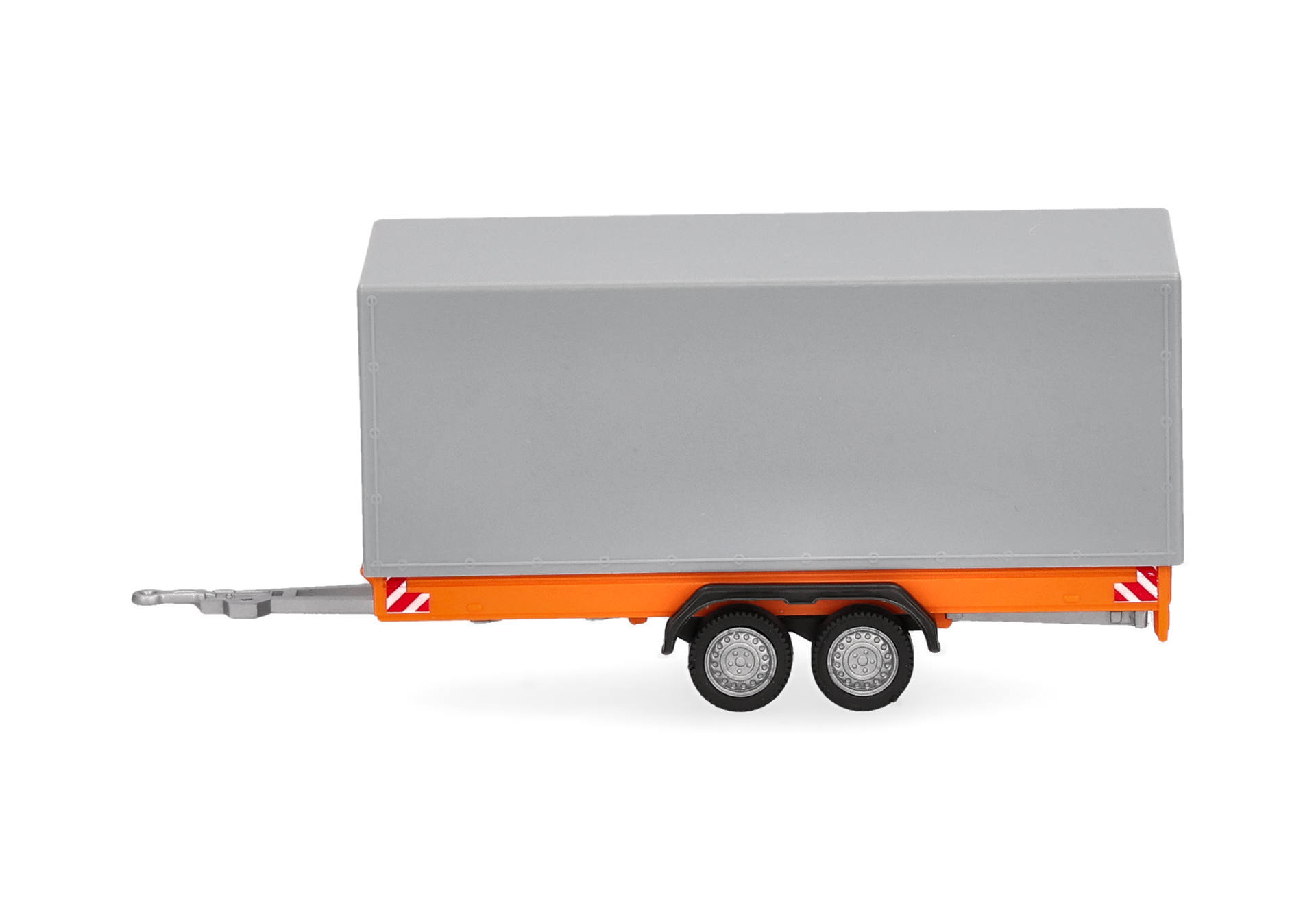 truck trailer, flatbed, gray box, orange chassis, dual axles