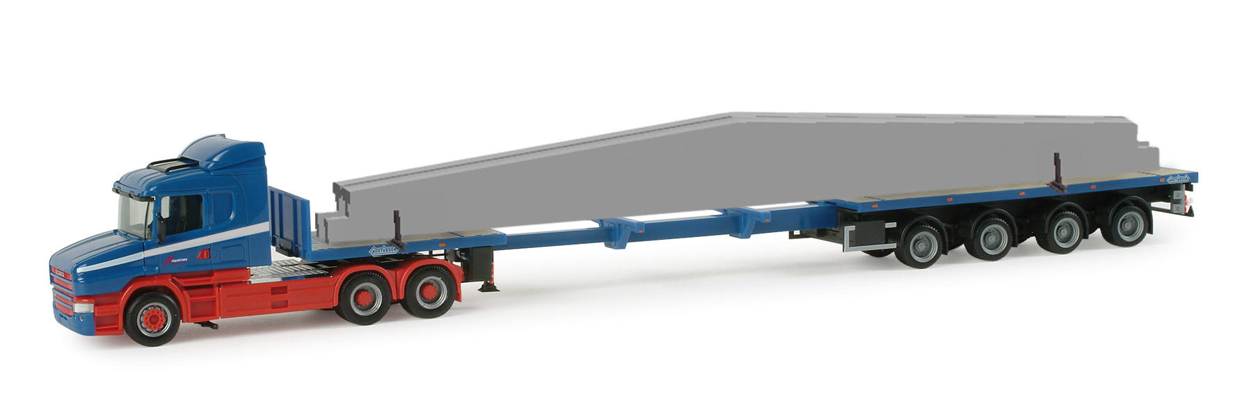Scania Hauber Teletrailer-Sattelzug mit Betonträger "Riwatrans"