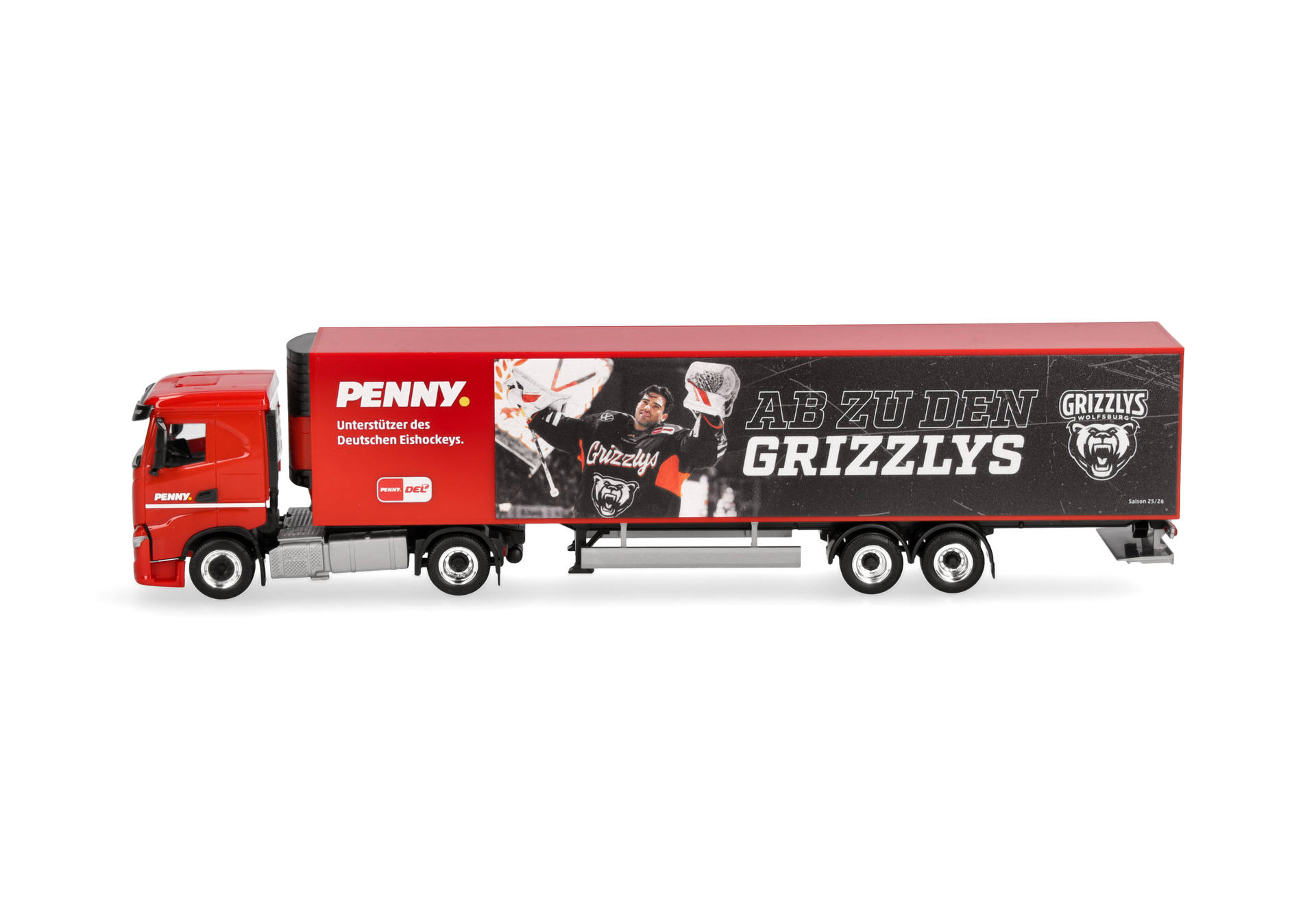 truck, trailer, red, graphics, grizzlys