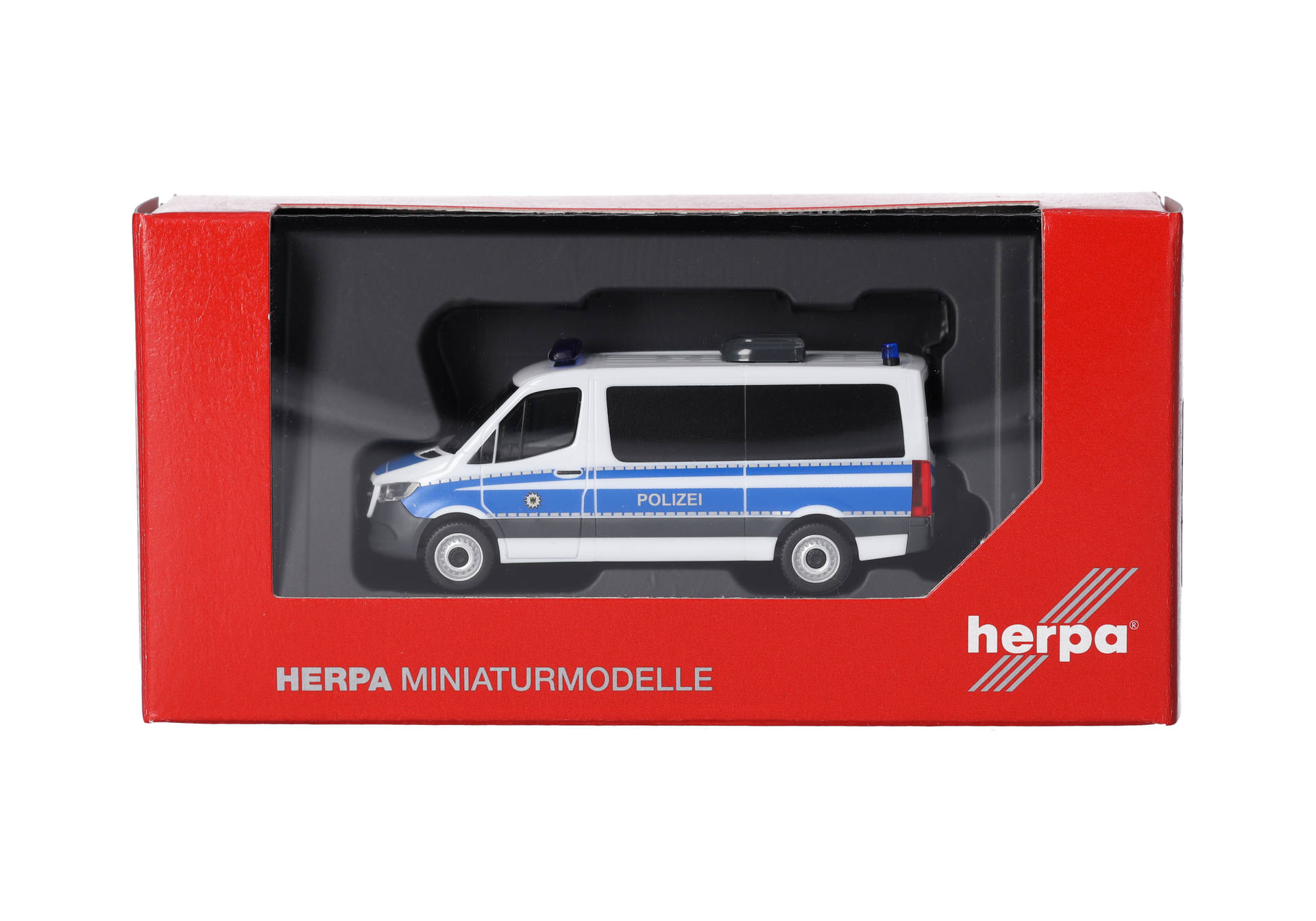Polizei-Van, Gusseisen Modell, Miniaturfahrzeug, blaue Streifen, Verpackungsschachtel