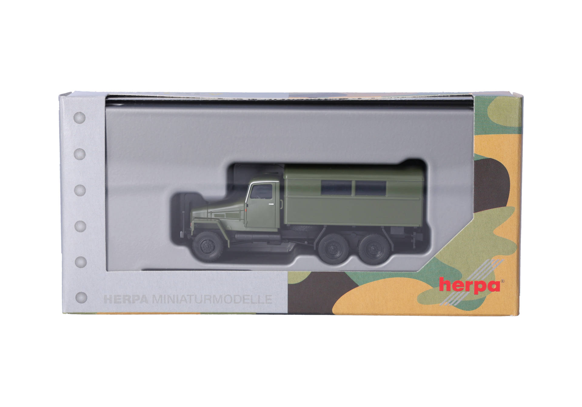 militärtruck, grüner Lastwagen, Miniaturfahrzeug, Blechspielzeugmodell, Verpackungskarton