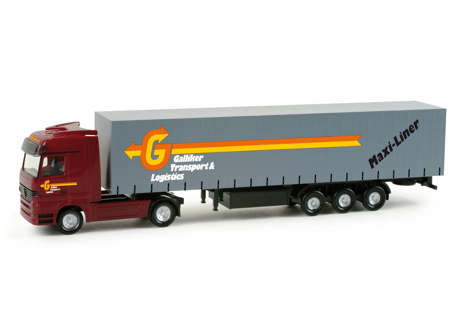 Mercedes-Benz Actros LH curtain canvas semitrailer "Galliker" (CH)