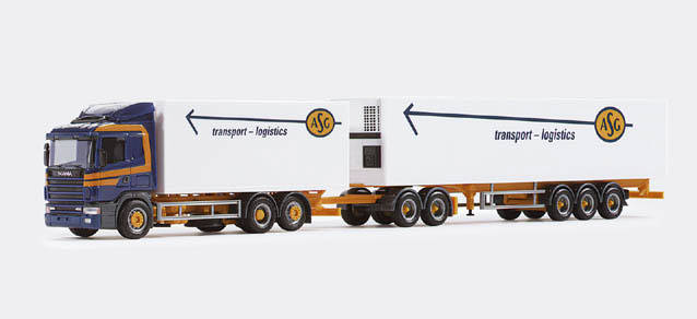 Scania 124 KuehlKoffer-Hängerzug 'ASG' (ueberlang)