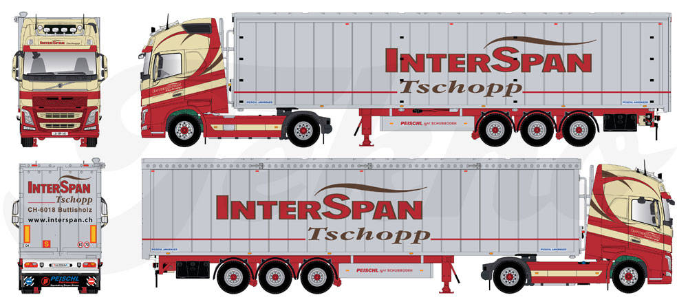Volvo FH GL XL walking floor semitrailer "Interspan Tschopp"