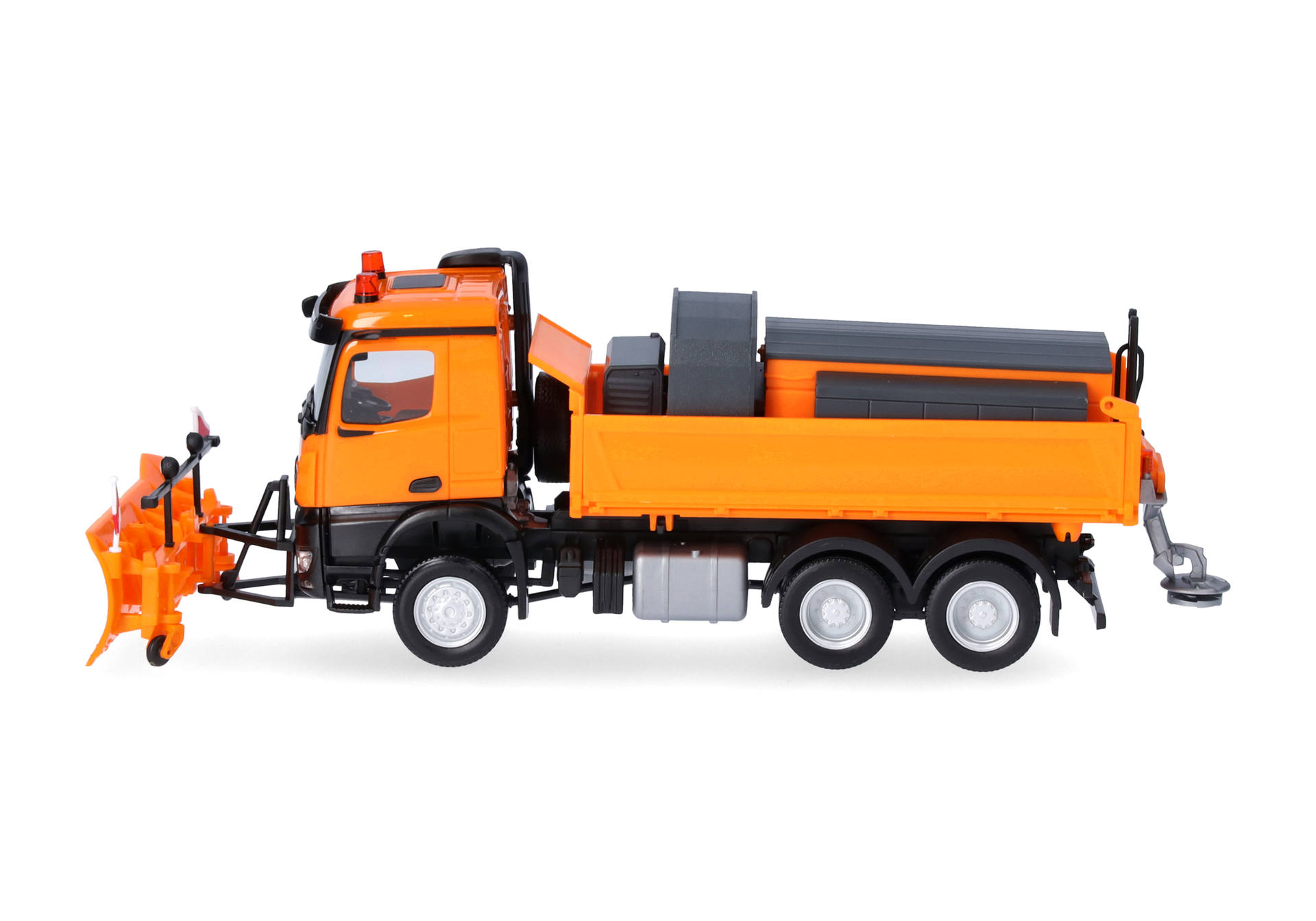 Mercedes-Benz Arocs 18 M Dreiseitenkipper-LKW 3achs mit Streuaufbau und Schneepflug, kommunalorange