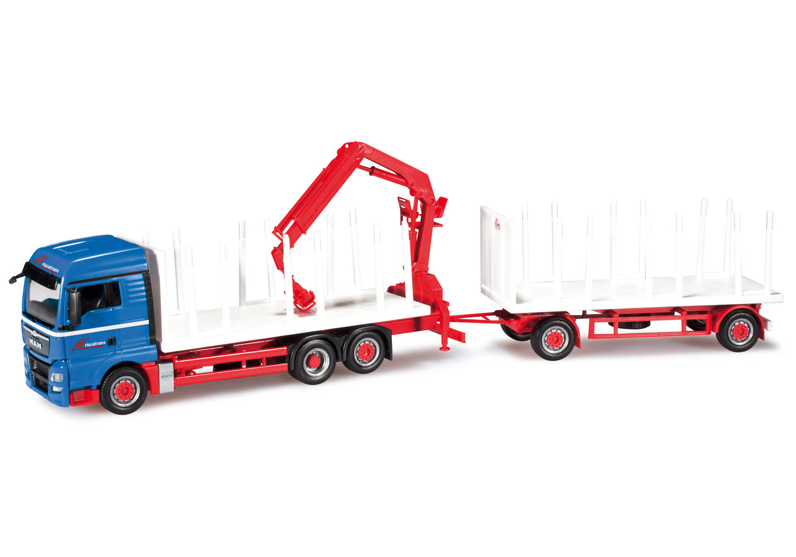 MAN TGX XLX Euro 6 stake trailer with rear loading crane "Riwatrans"