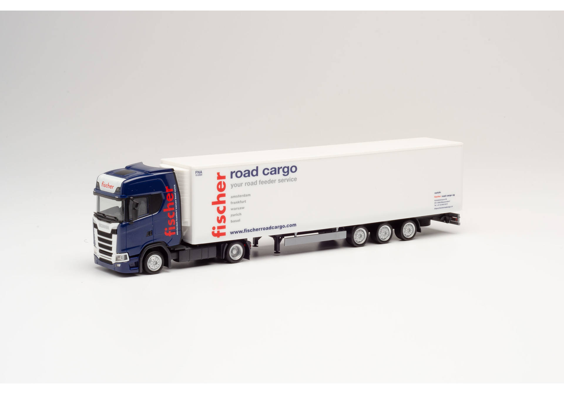 Scania CS refrigerated volume box semitrailer truck "Fischer"