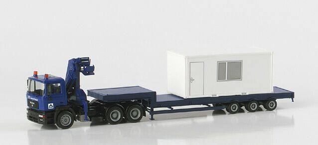 MAN F 2000 EVO low-boy semitrailer with 20ft. building site container "Hochtief" (September)