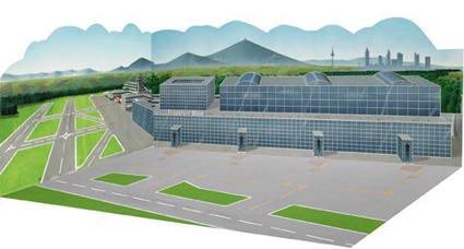 Flughafen-Diorama "Flughafen-Frankfurt Terminal 2" aus Pappe für Maßstab 1:500
