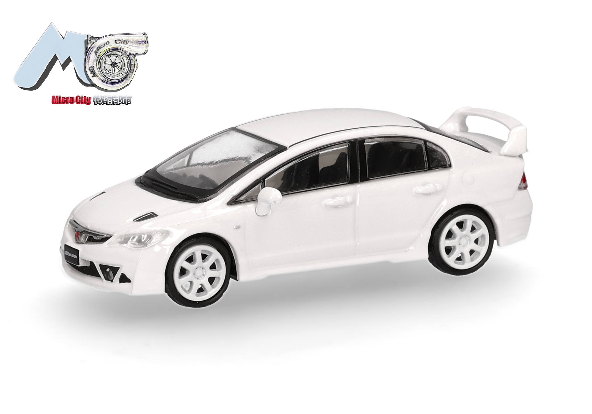 toy car, white color, sedan, diecast, rear spoiler