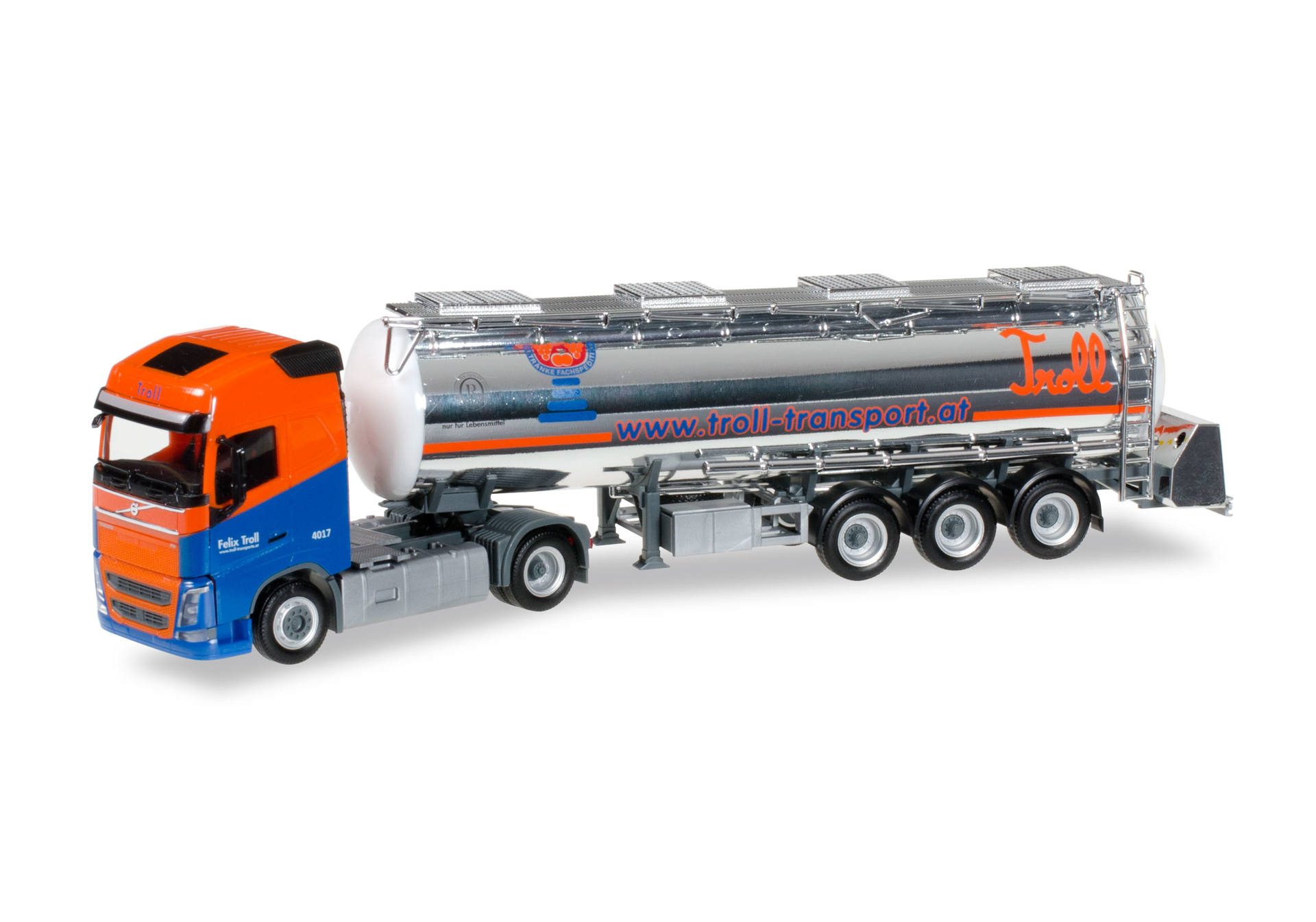 Volvo FH Gl. XL chromium plated foodtank semitrailer "Troll"