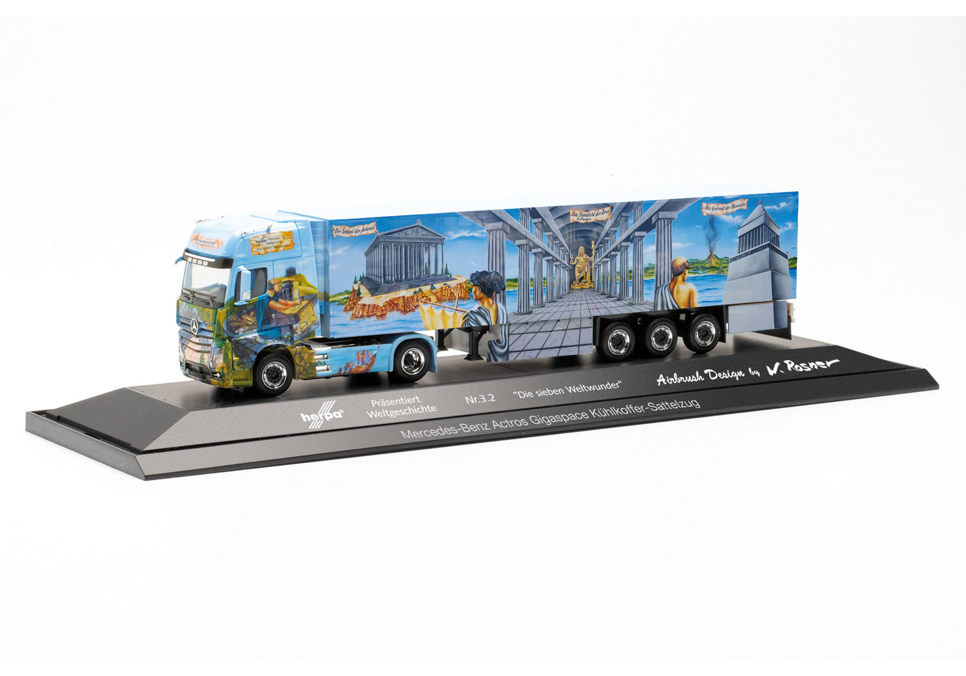 Mercedes-Benz Actros refrigerated box semitrailer truck “Herpa World History 3.2, the 7 Wonders of the World”