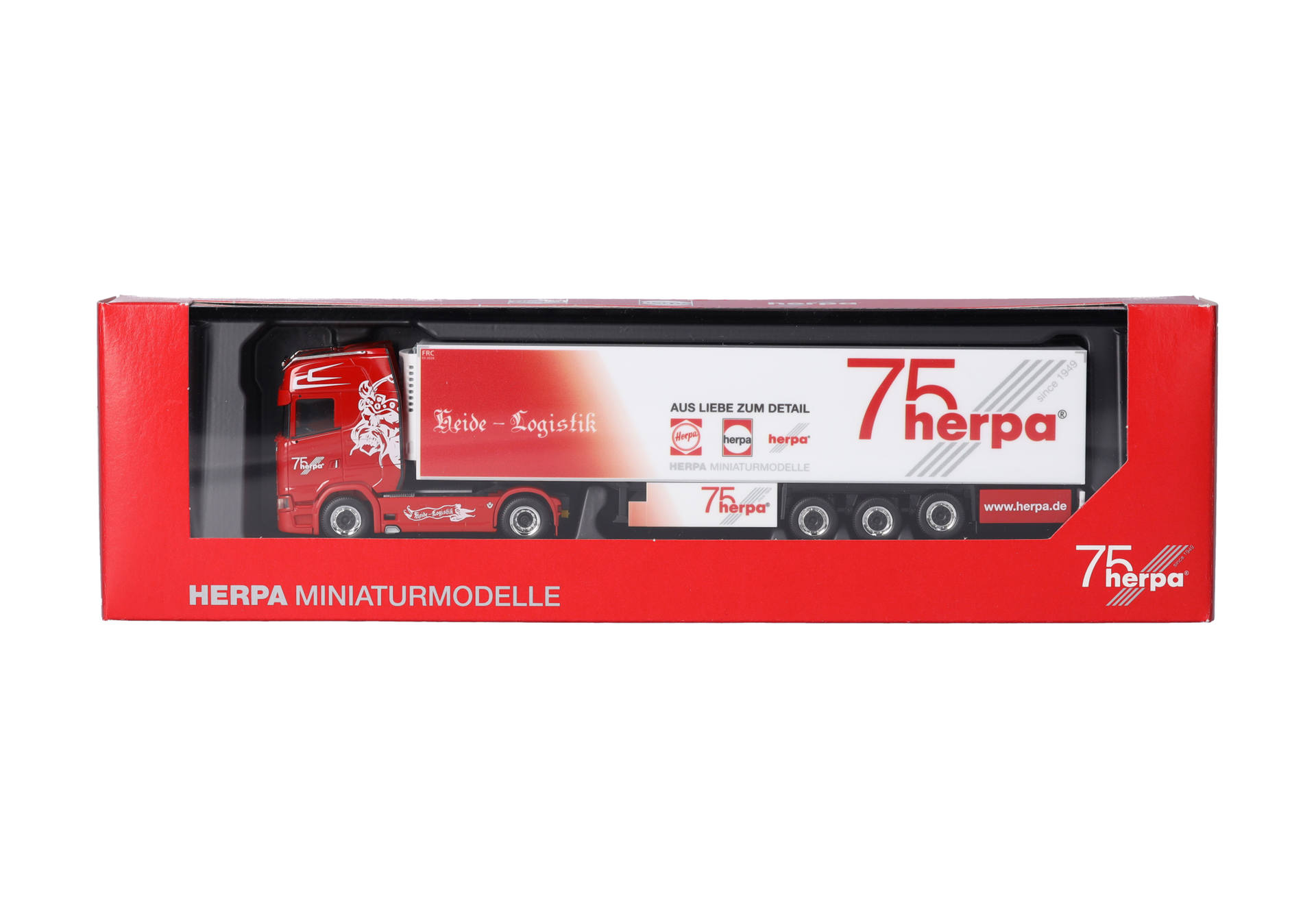 Scania CS20 HD refrigerated box semitrailer truck "Heide Logistik / 75 Jahre Herpa" (Lower Saxony / Kirchlinteln)