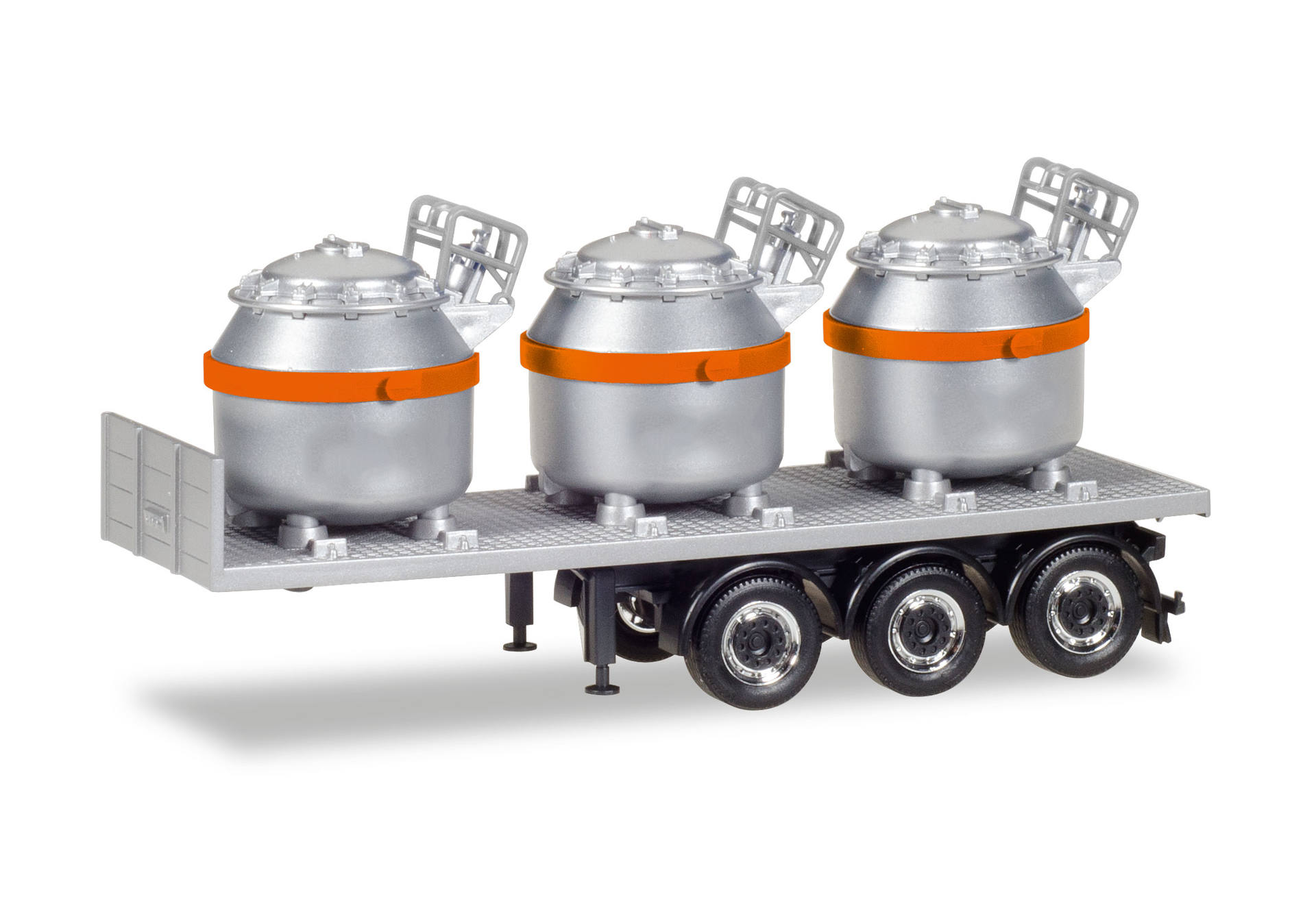 Auflieger mit 3 Aluminiumtiegeln, silber