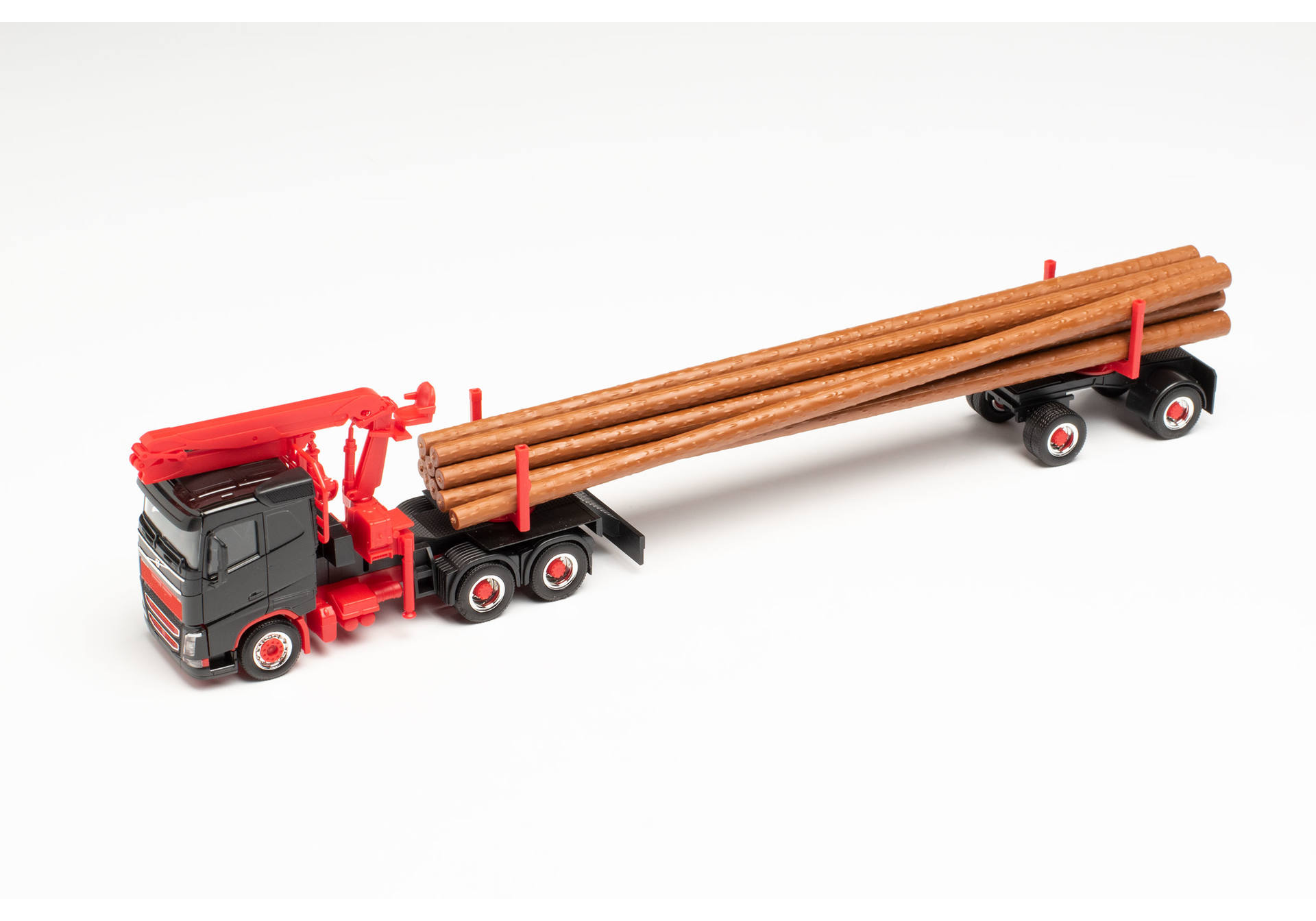 Volvo FH FD Langholztransporter-Sattelzug, schwarz/rot