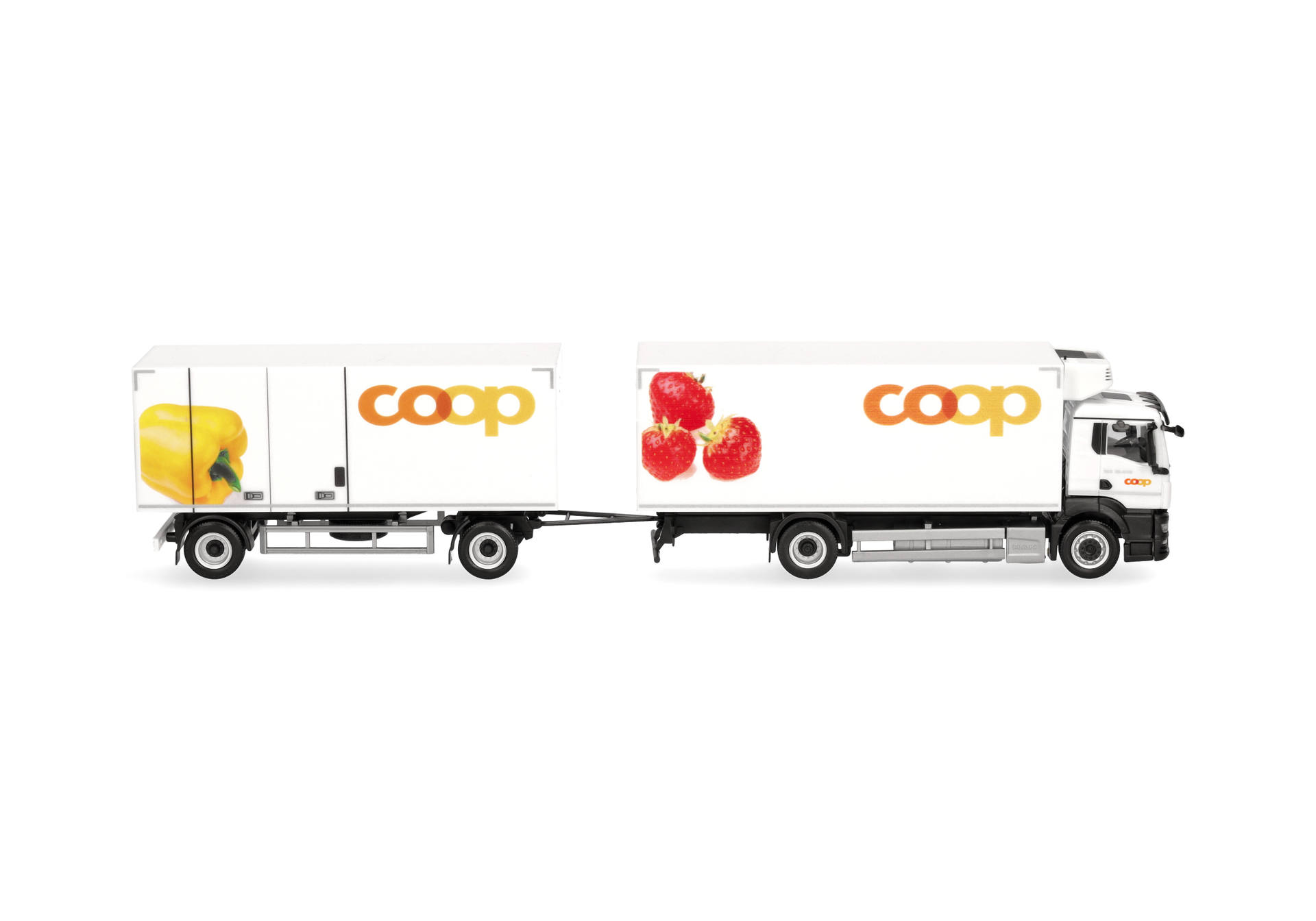 truck, box truck, trailer, fruit graphics, co-op logo