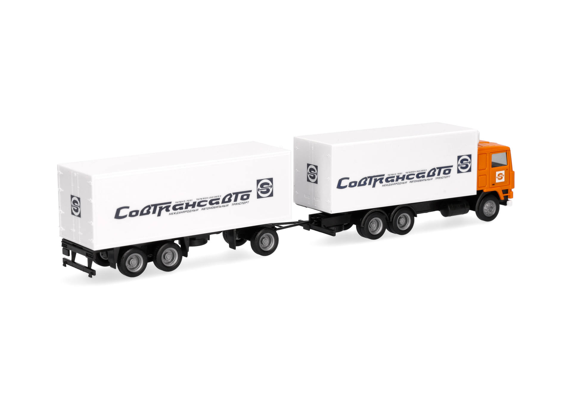 truck trailer, semi-trailer, white containers, orange cab, rail logo
