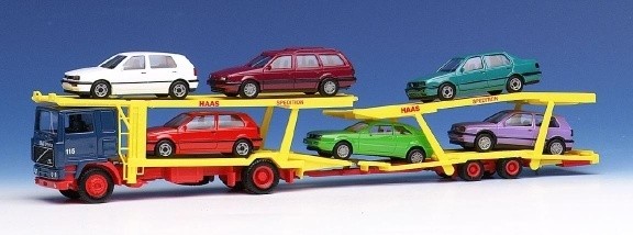 Volvo F 12 car transporter hub 2A/2A equipped with 6 VW models