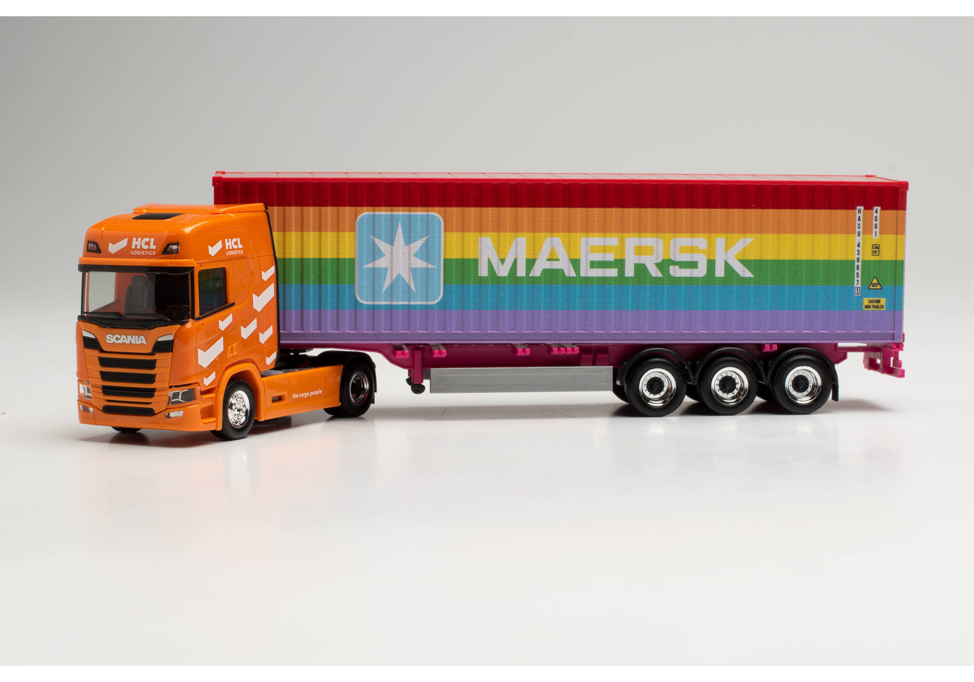 Scania CR 20 HD Container semitrailer "HCL Logistics/40 ft. Maersk Rainbow"