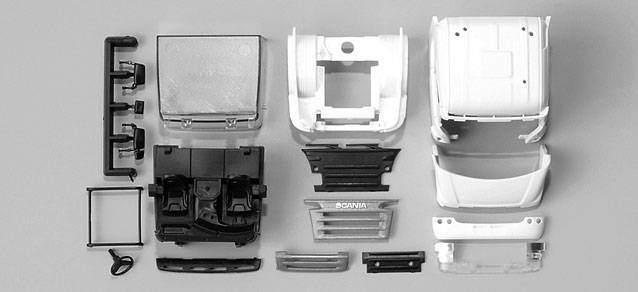 Scania R Highline driver's cabin with short side skirting and roof spoiler (incl. rear-view mirror)Content: 2 pcs.