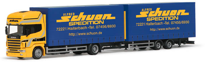 Scania 144 TL Jumbogardinenplanen-Tandem hanger train 2A/2A