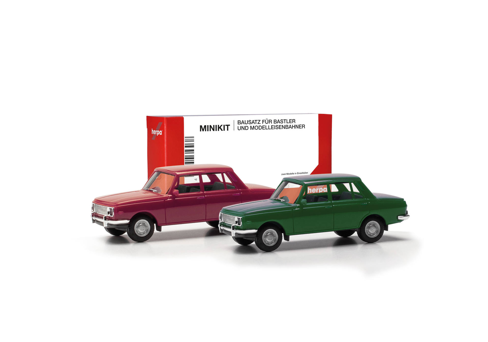 Herpa MiniKit: Wartburg 353 '66, 2er-Set, Karminrot/Atlantikgrün