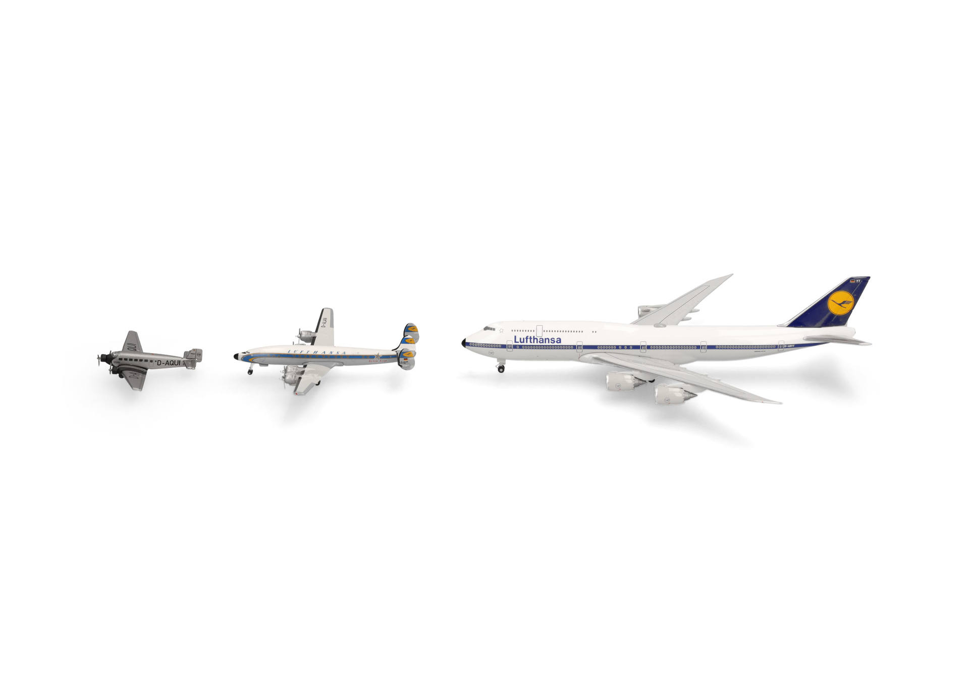 Lufthansa Retro 3-Piece Set "100 years" (Junkers JU 52, Super Star L1649A, Boeing 747-8)