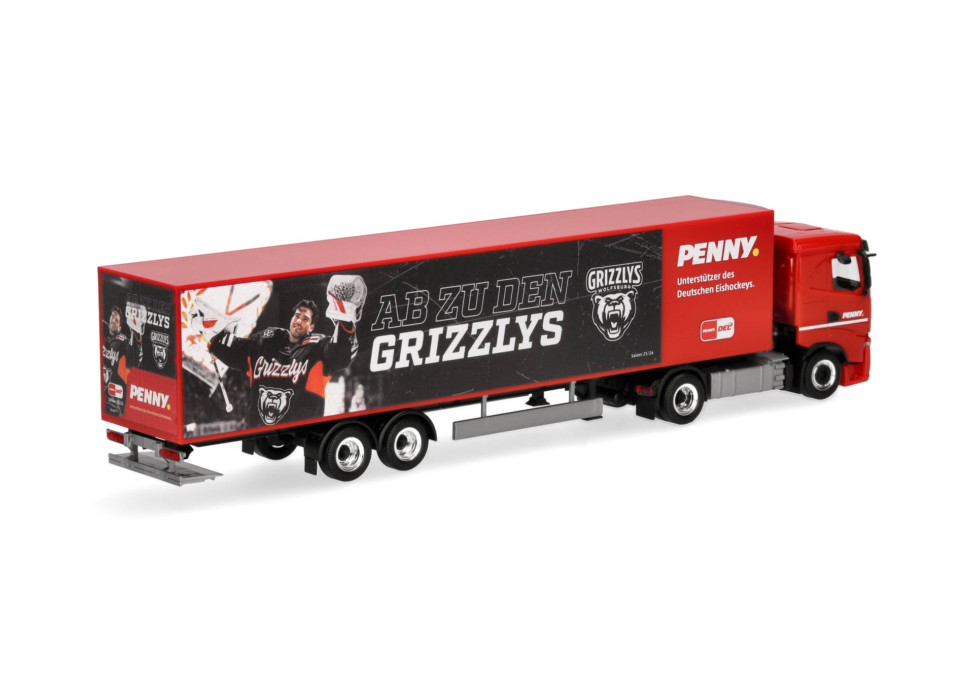 truck, semi-trailer, red trailer, graphics, Grizzlys