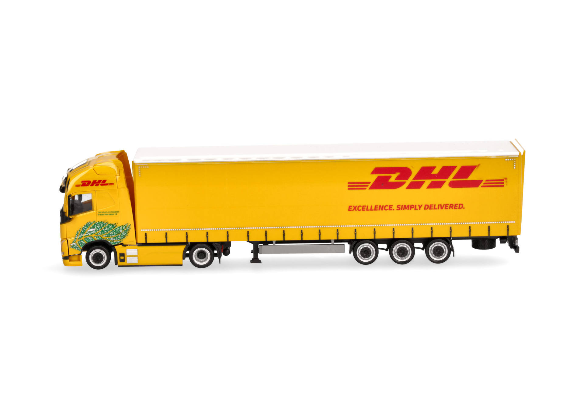 Volvo FH GL XL Electric Lowlinergardinenplanen-Sattelzug "DHL"