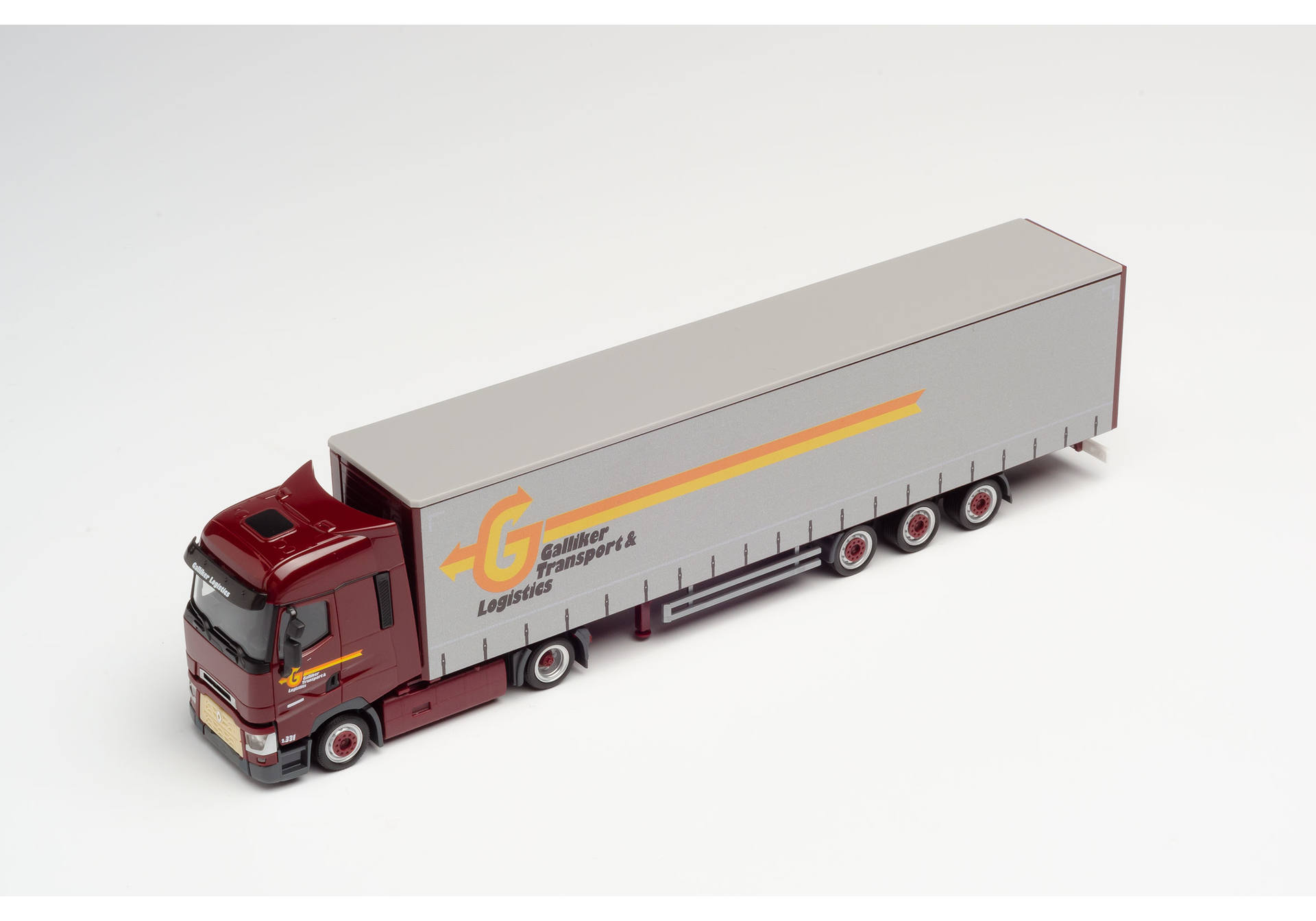 Renault T lowliner curtain semitrailer "Galliker"