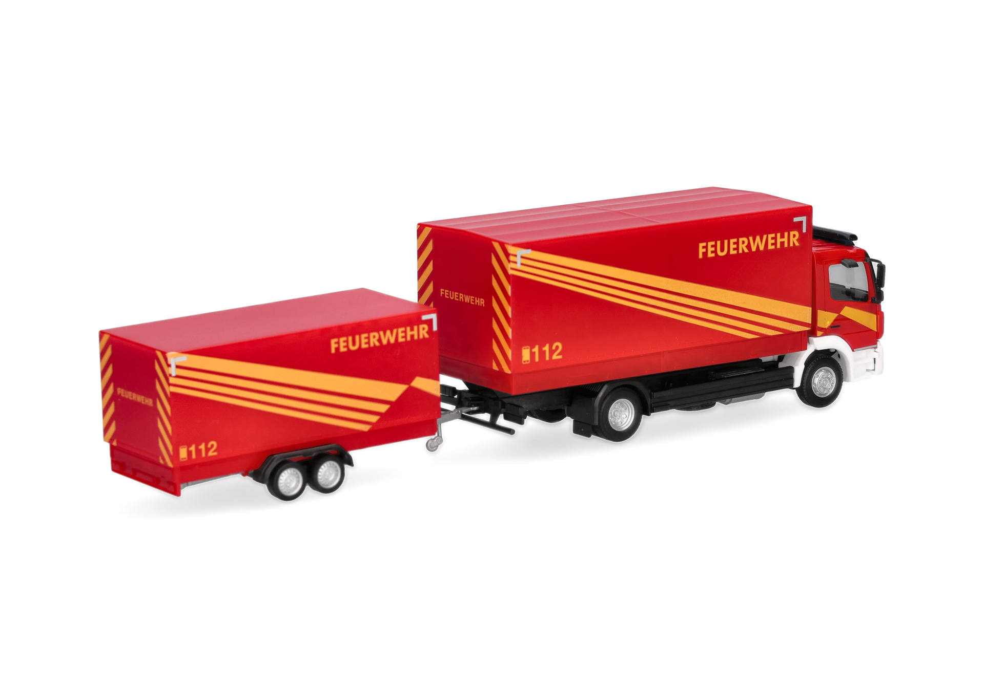 Feuerwehr, Lkw-Anhänger, rot, diagonale Streifen, 112