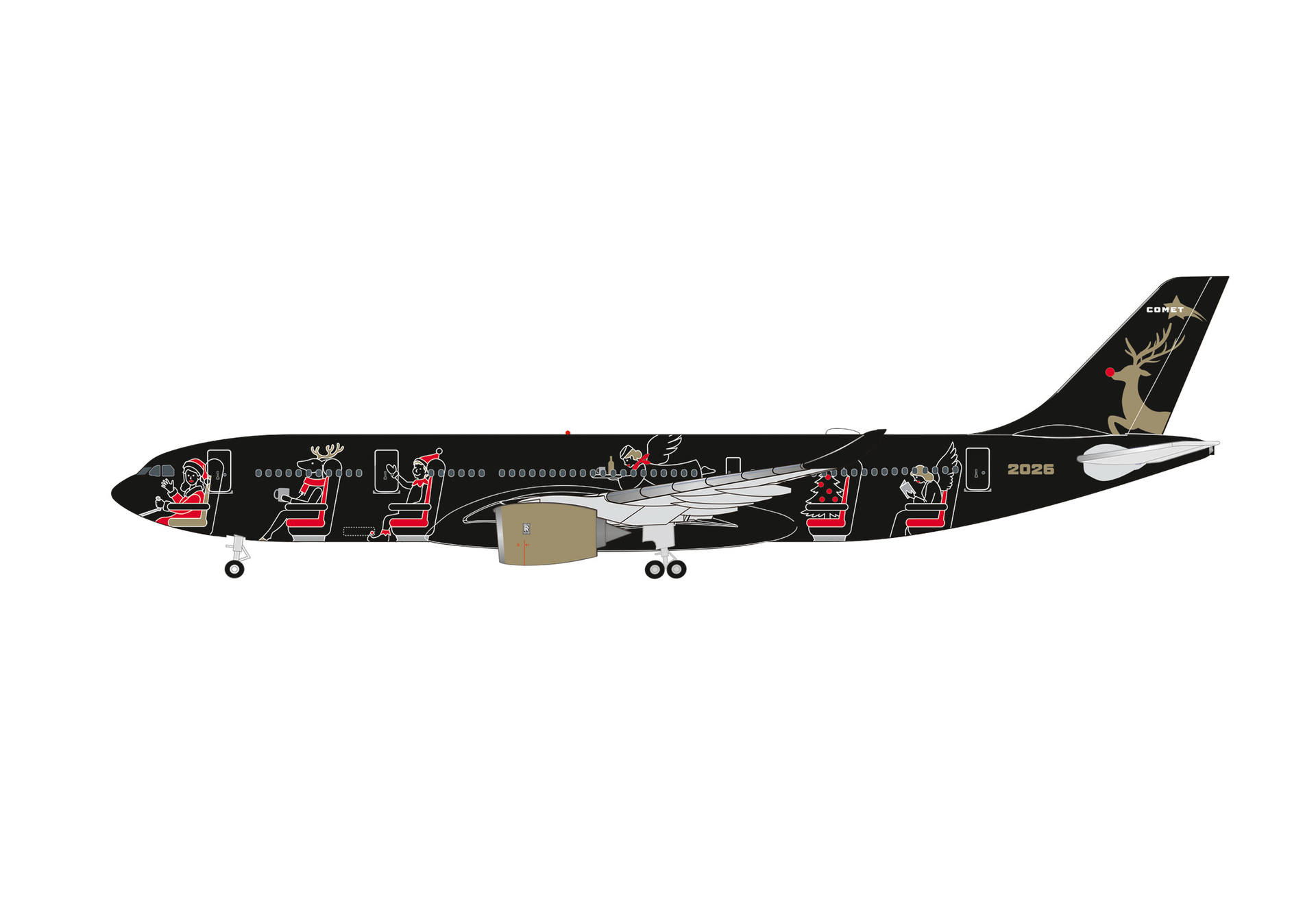 schwarzes Flugzeug, Dekorative Lackierung, Sitzplätze Passagier, Flugzeug, Zweistrahlflugzeug
