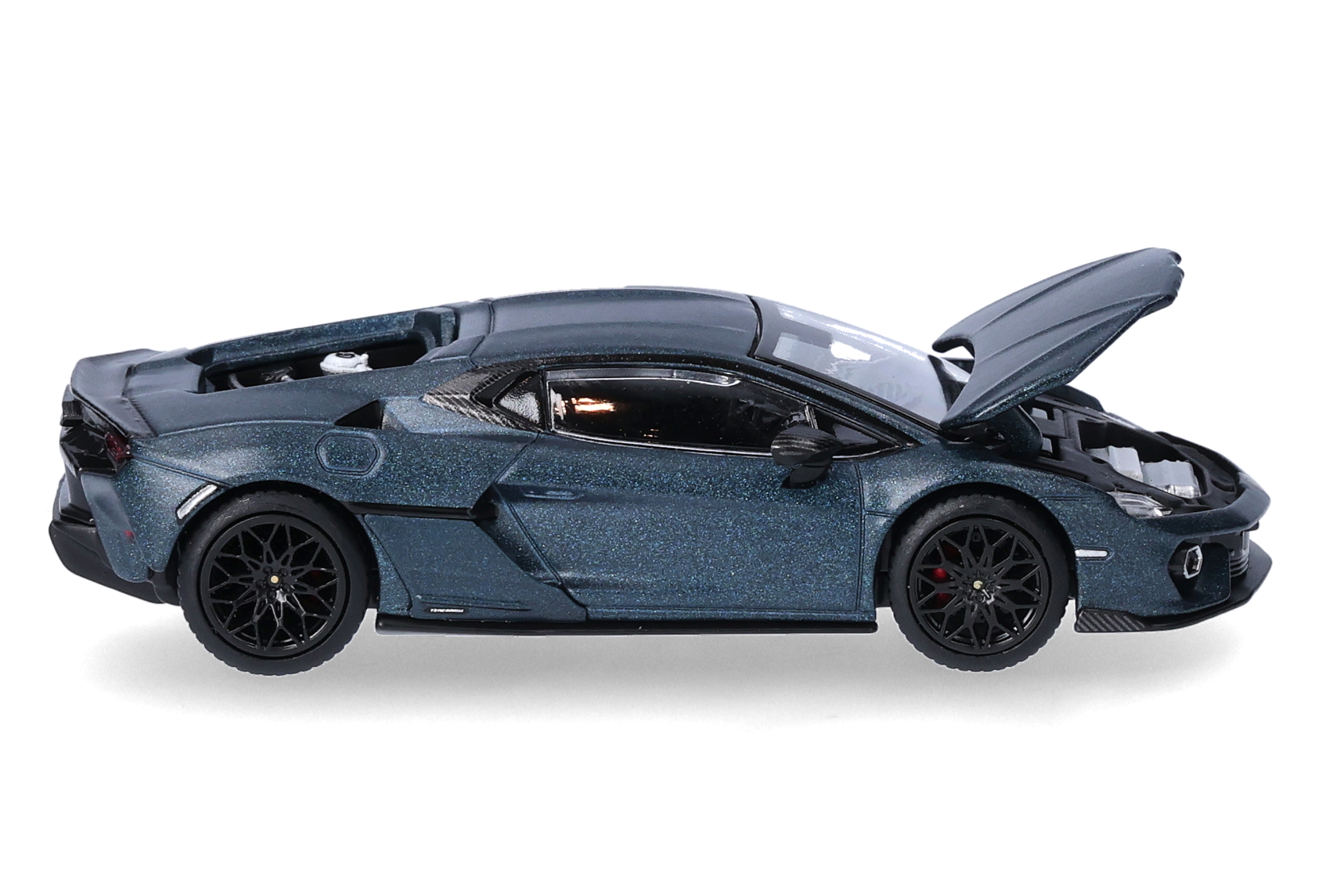 sports car, grape blue, coil-painted, open hood, diecast model