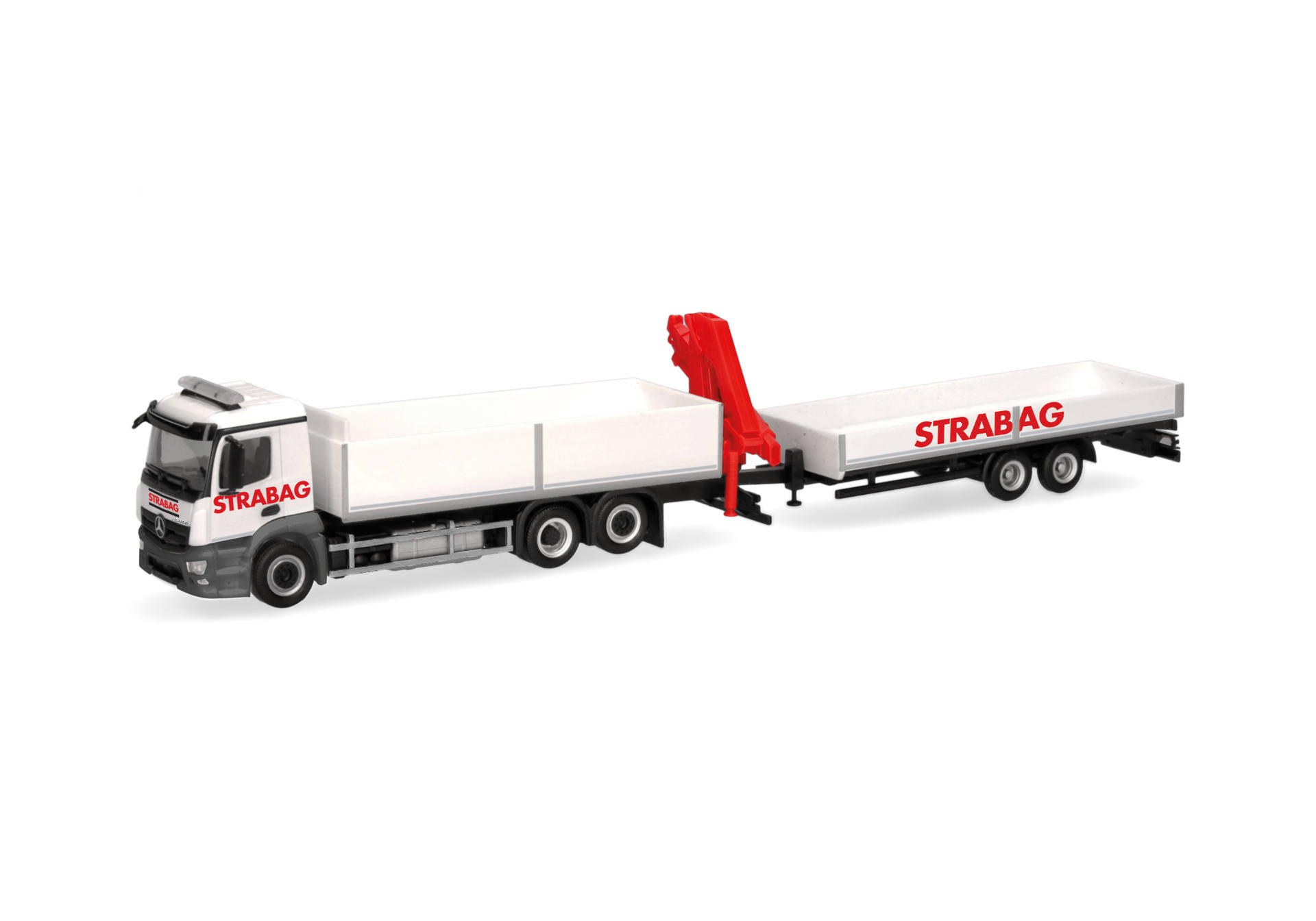 Mercedes-Benz Actros M Baustoff-LKW mit Kran und Tieflade-Anhänger "STRABAG" (Österreich)