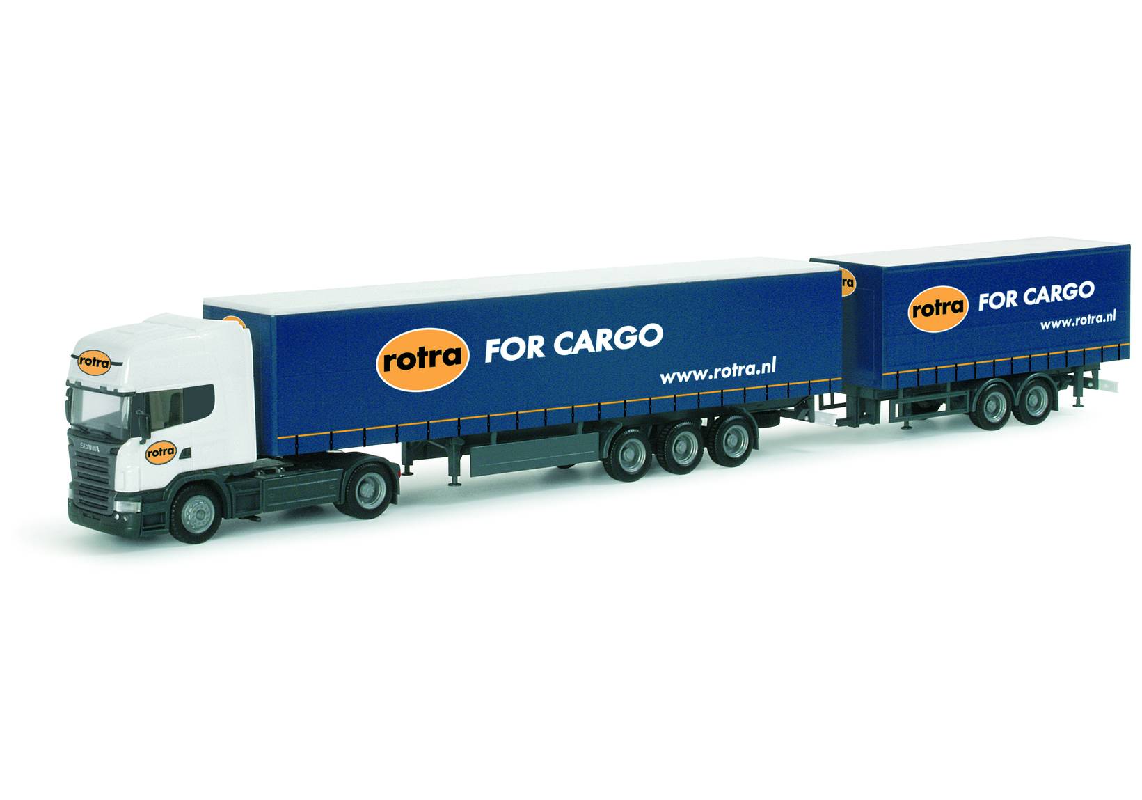 Scania R TL curtain canvas semitrailer with tandem trailer "Rotra" (NL)