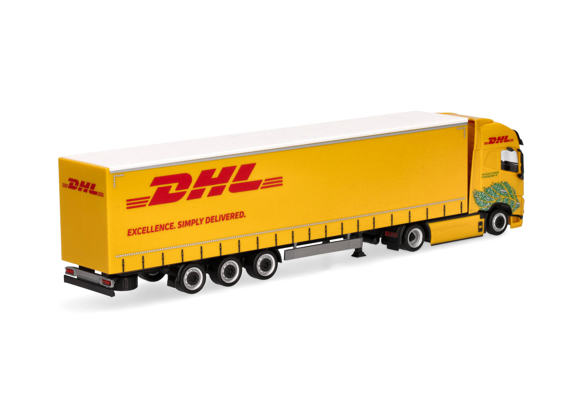 Volvo FH GL XL Electric Lowlinergardinenplanen-Sattelzug "DHL"