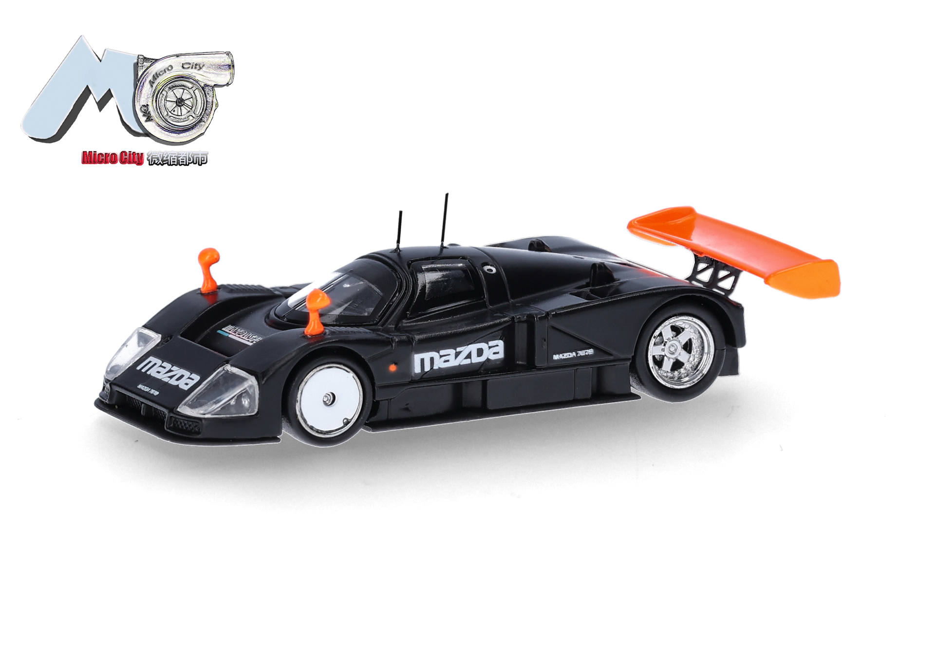 toy car, Mazda, black car, RC model, orange spoiler